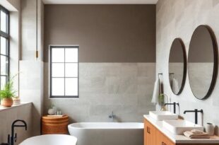 25 Stunning Two-Tone Bathroom Color Combos with Natural Stone Accents