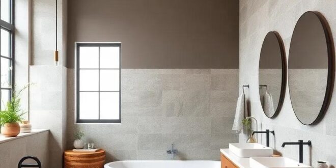25 Stunning Two-Tone Bathroom Color Combos with Natural Stone Accents