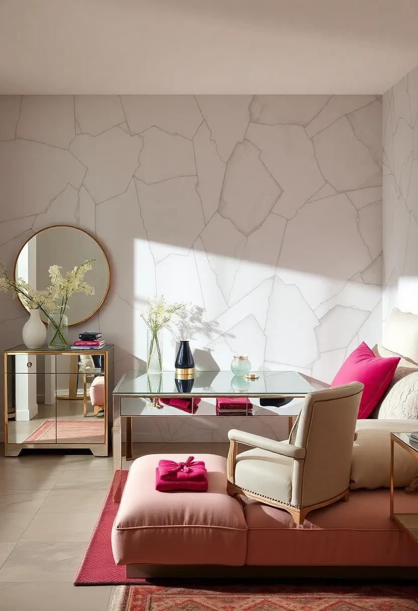 Harness the spirit of glamour with⁢ a vanity area featuring​ a chic mirrored desk that‌ invites you to⁤ indulge in self-care ⁢amidst a stunning setting