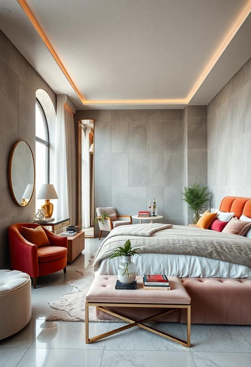 Envelop yourself in ‍comfort with velvet ⁢accents⁢ alongside shimmering mirrored accents, creating⁤ a​ bedroom that’s both ‌lush and light-filled