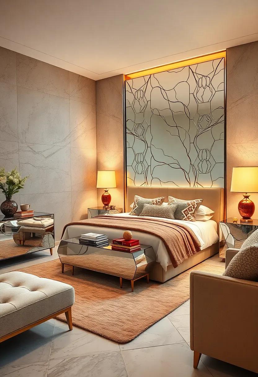 Design a luxurious ‍retreat with layered lighting⁣ that highlights the facets of mirrored⁤ furniture, casting enchanting shadows that ⁣dance throughout ⁣the space