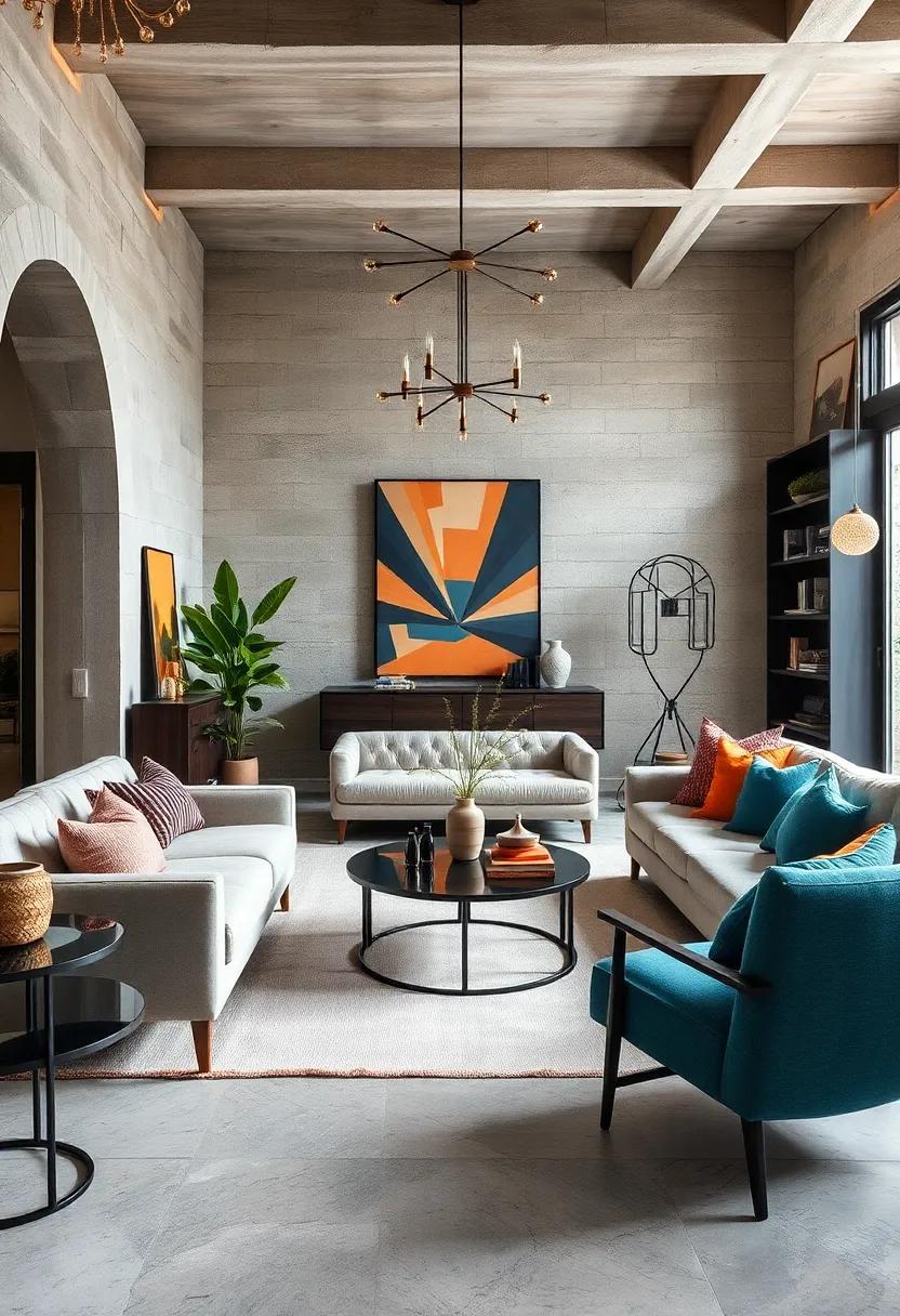 Embrace ⁢Contrast: Pair sleek modern‍ furniture with⁢ bold‍ vintage‌ accents​ to create‌ a ⁢dynamic ⁢conversation ⁣space