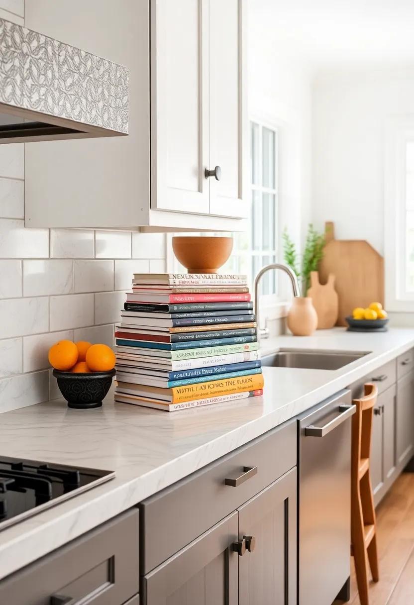 Colorful Cookbooks: Stack colorful cookbooks on the countertop, ⁤mixing ‌genres and styles. They⁤ serve as inspiration for your ‍culinary adventures and ⁢a ‍pop of color