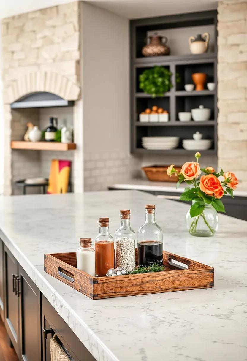 Rustic Tray: Use a wooden or‍ metal tray‌ to corral smaller items like salt, pepper, and olive oil. Trays help maintain organization while adding visual interest