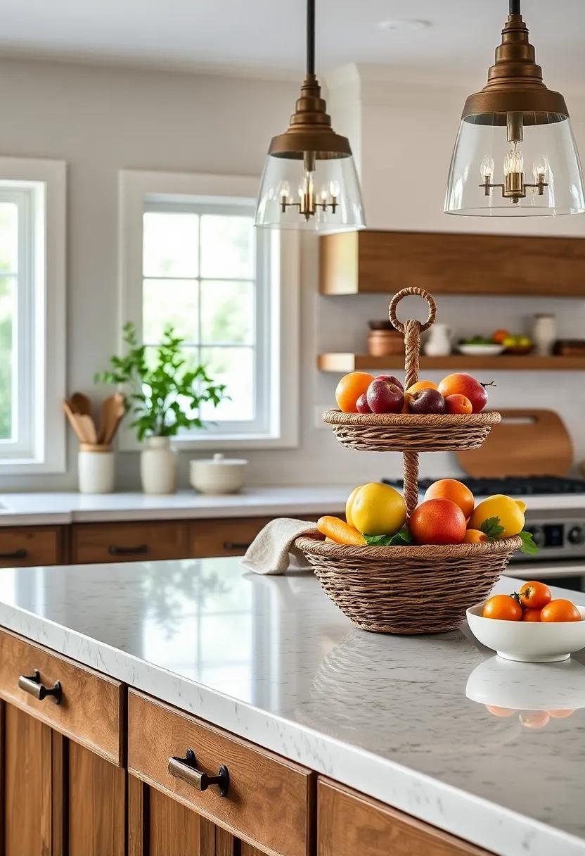 Tiered ​Fruit⁢ Basket: Utilize a⁤ tiered fruit basket to ‍showcase⁢ seasonal ⁤fruits. This⁣ adds height ‍and color to the counter​ while encouraging⁤ healthy ‍snacking