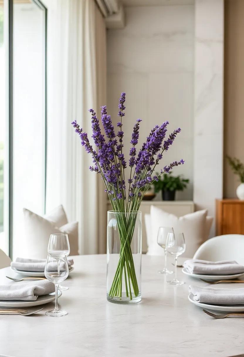 Elegance in Lavender: Showcase tall⁤ sprigs ⁣of⁣ lavender in a ​slender vase for a calming,fragrant centerpiece that​ adds a touch of serenity to your ⁢meal