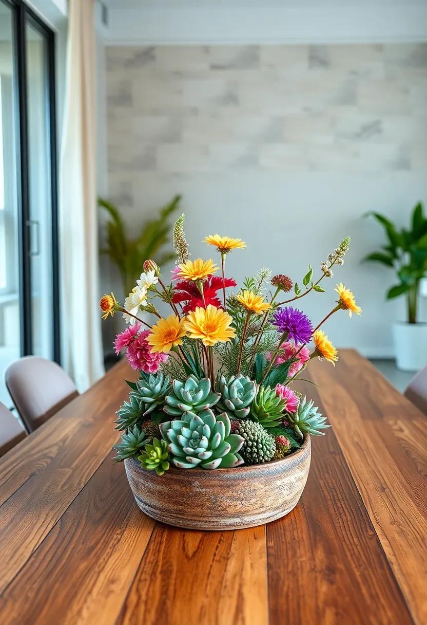 Succulent Garden: Combine ⁤desert and ‌floral with⁤ a ⁤centerpiece made of various succulents in a rustic container, offering​ a low-maintenance yet stunning look