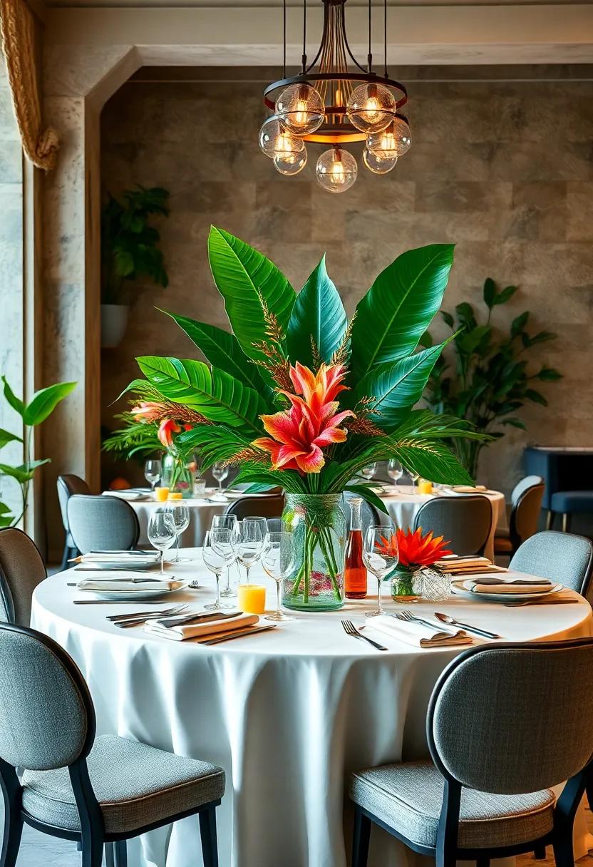 Tropical Foliage ‌Fusion:⁣ Mix banana leaves and large tropical blooms, creating a lush jungle theme that transports diners ‌to a paradise