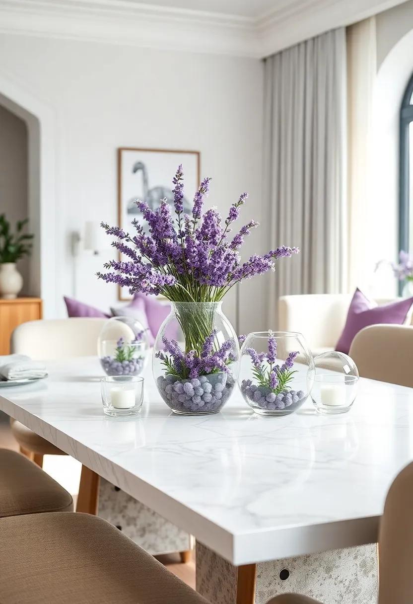 Utilize Glass Terrariums with Lavender⁣ Plants: Incorporate modern glass ​terrariums filled with lavender plants for a fresh and stylish touch to any table