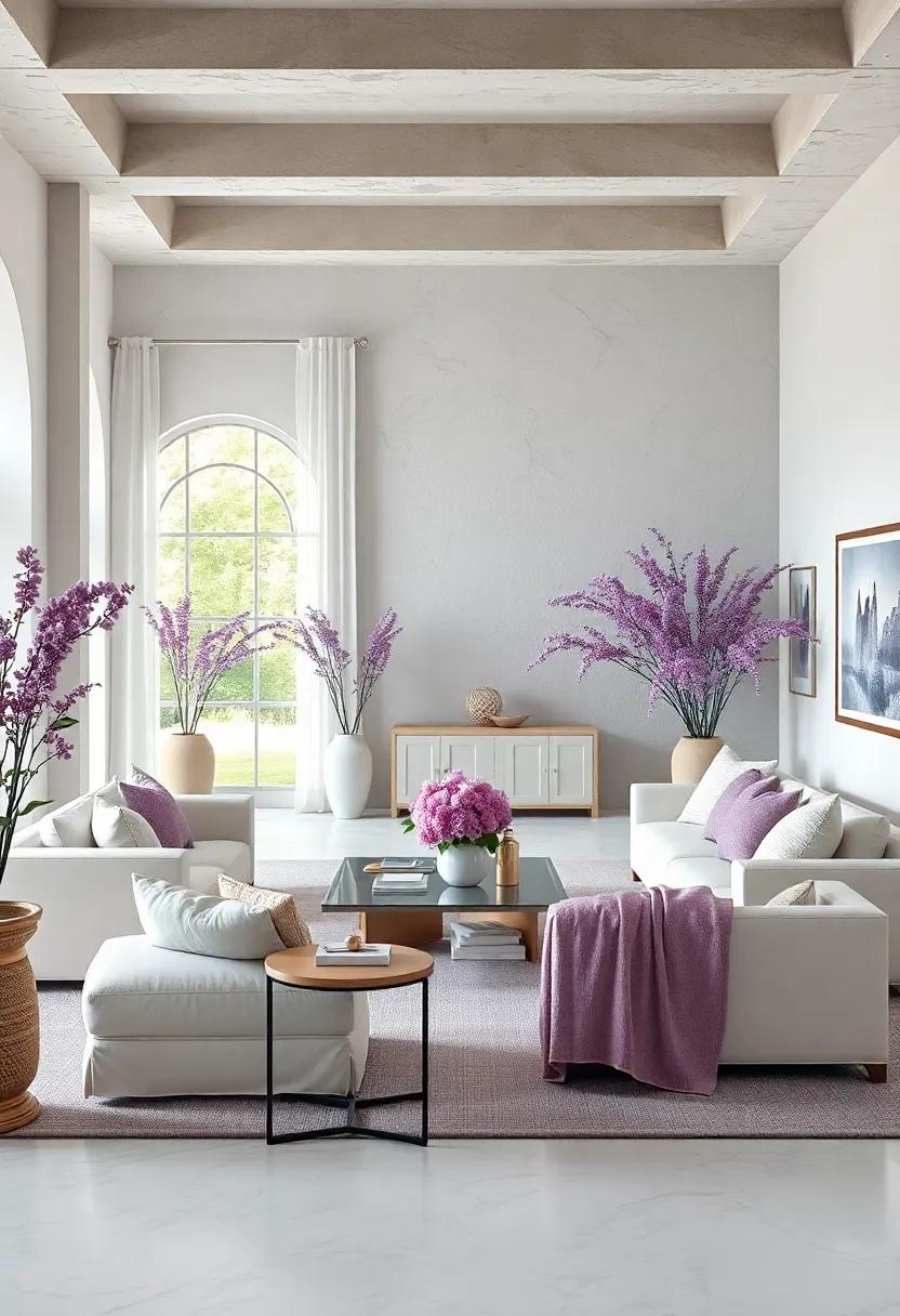 Styling with White Furniture: Choose chic white furniture pieces that seamlessly blend with lavender decor for a⁢ fresh and airy ambiance