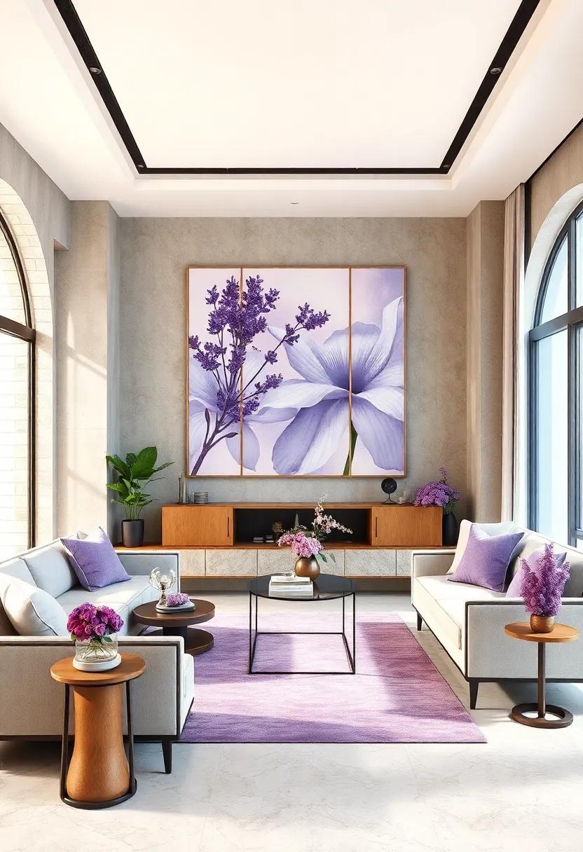 Opt for‍ Artistic Lavender Wall ⁤Art: Showcase abstract or floral prints featuring lavender tones to create ‍visual interest and sophistication