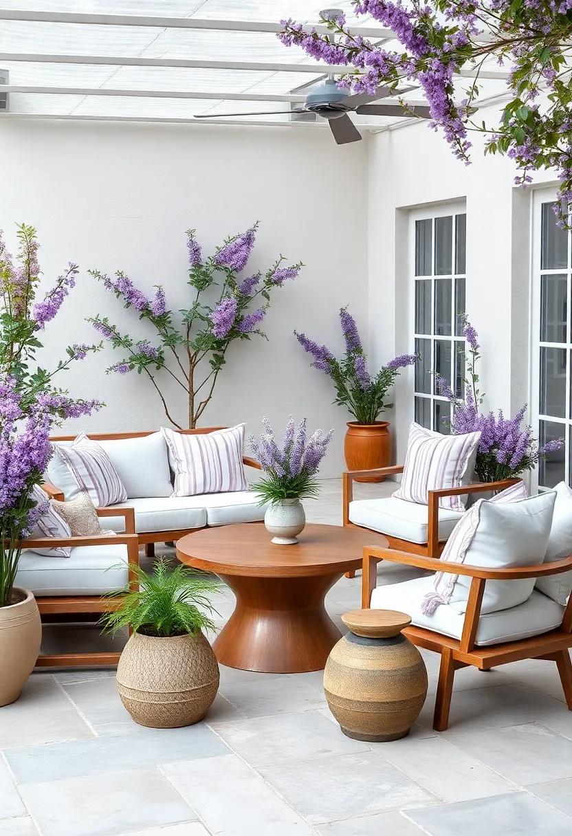 Design ⁤an Outdoor Space with Lavender Accents:‌ Use lavender and ‍white cushions for‌ outdoor seating to create ​a serene garden oasis
