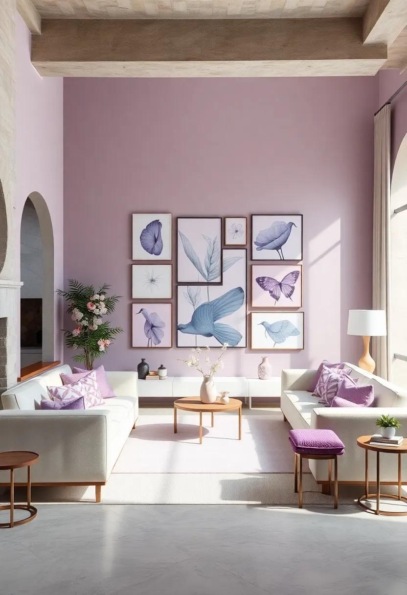 Curate a Lavender and White Gallery ⁤Wall: Display a collection of‍ art pieces in coordinated colors to create a personalized and stylish⁣ focal point