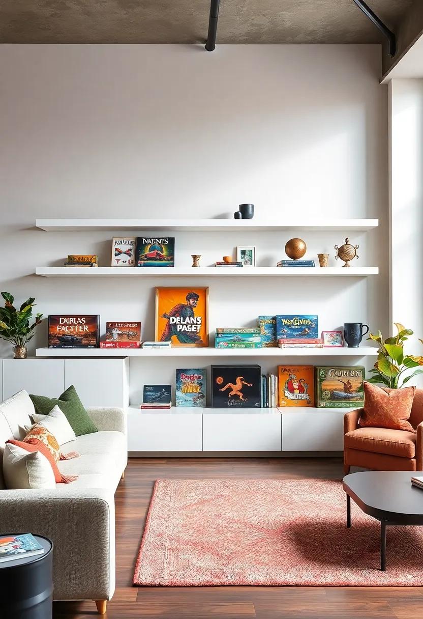board Games Corner: Showcase colorful ⁢board game ​boxes alongside decorative elements, turning ⁣your ‌shelves ⁣into ⁢a⁤ fun and inviting game corner