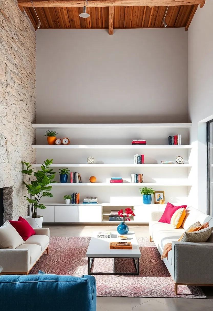 Color Pop: Use colorful decor items or books alongside the white shelves to introduce vibrant pops⁢ of color and​ create visual contrast