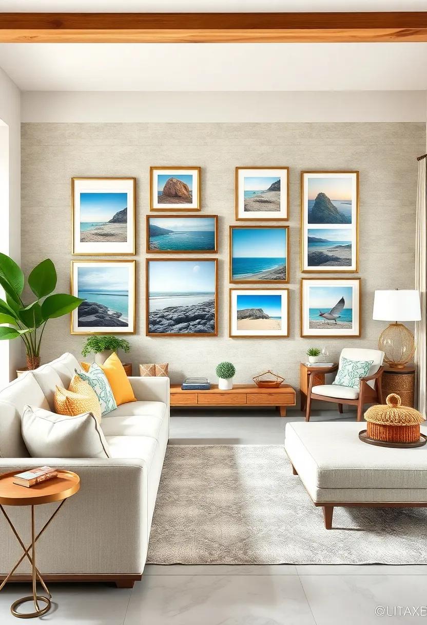 Curate a Coastal Gallery Wall: Create a collection of framed family photos, beach ⁢views,‍ and art pieces that ‌celebrate your love for the coast