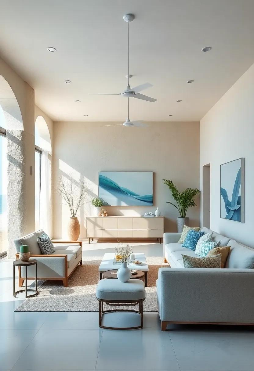Embrace⁢ a Soft‌ Color Palette: Choose soothing ⁢shades⁤ of⁤ blues, whites, and sandy beiges to create a calming​ coastal vibe in your ⁢living spaces