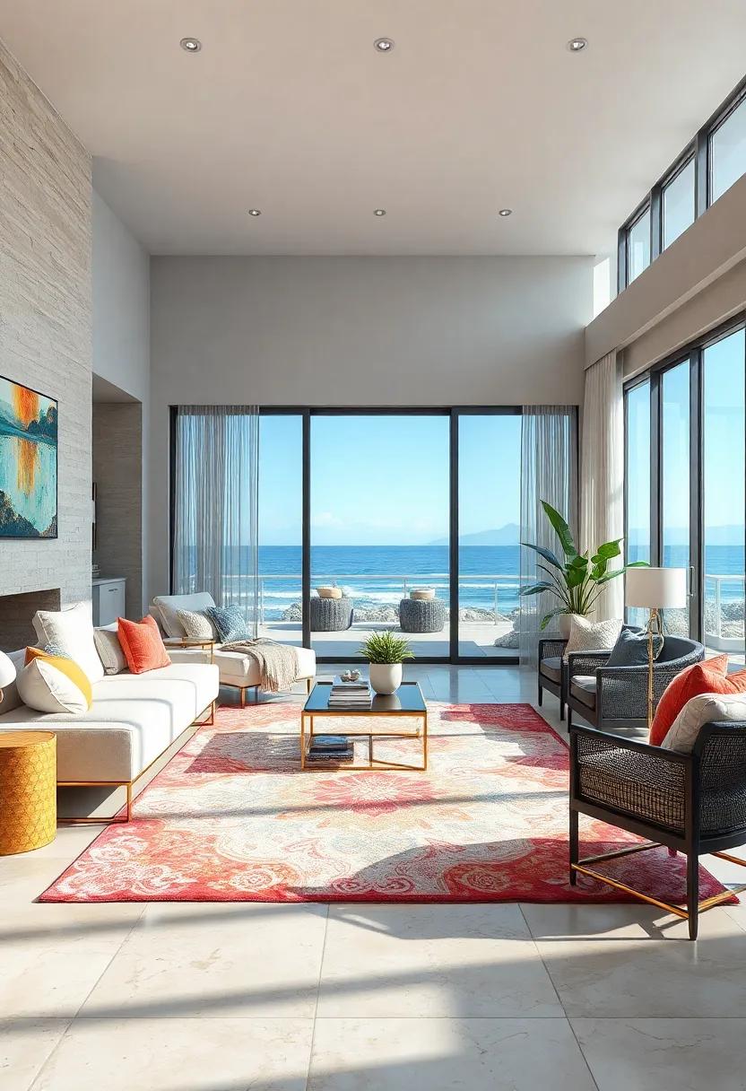 Feature Coastal-Inspired Rugs: Layer area‍ rugs ​that mimic neutrals found on ‍beaches ⁢or vividly colored patterns inspired by ocean life for both style and comfort