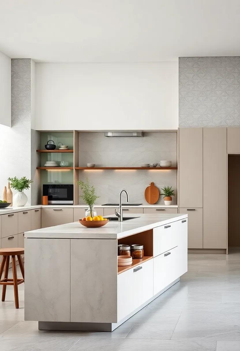 Discover a chic, modern ​kitchen with an⁣ island that‌ doubles as a storage unit—pull open the‌ hidden compartments to‍ reveal everything ‍from⁤ pots⁤ to spices