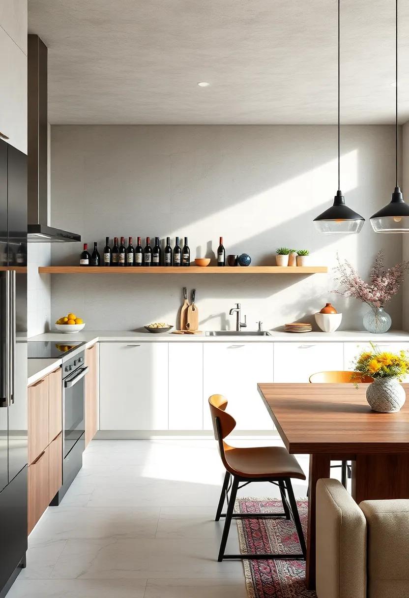 explore a stylish kitchen outfitted with floating‍ shelves that disguise a cleverly hidden wine rack, making your collection easily accessible yet neatly ⁢stored