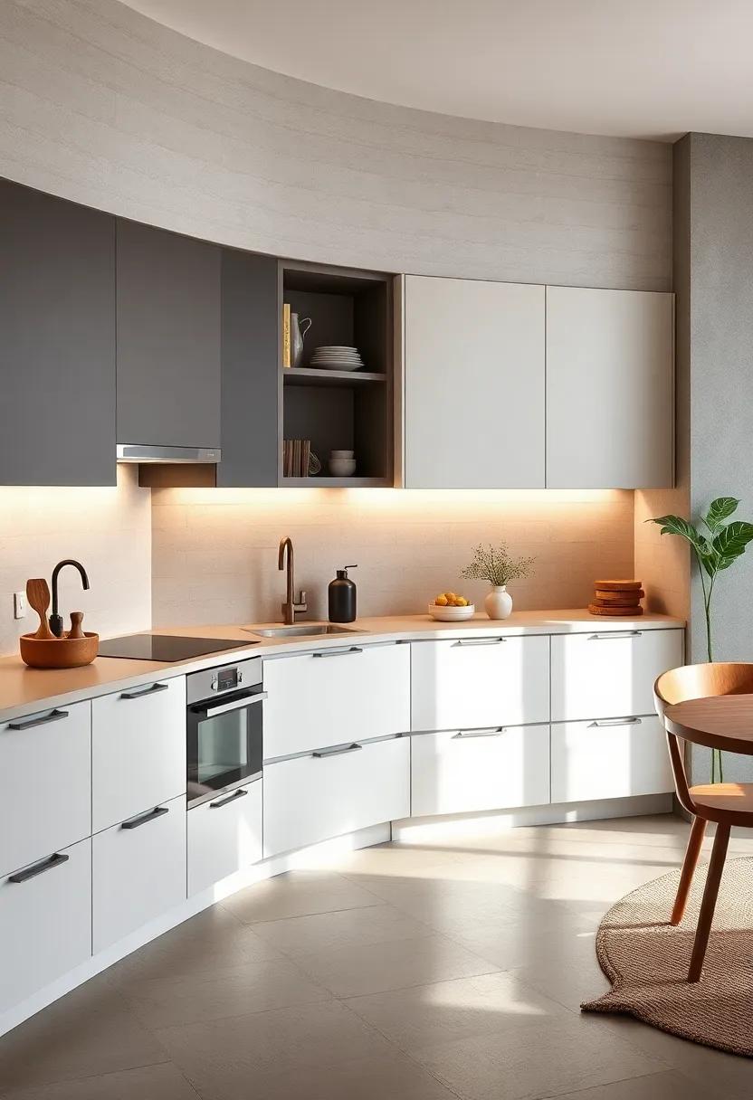 Explore an inventive kitchen with a magnetic⁤ knife strip ​concealed ⁣within a⁤ pull-down door, providing ⁤both organization and a sleek appearance