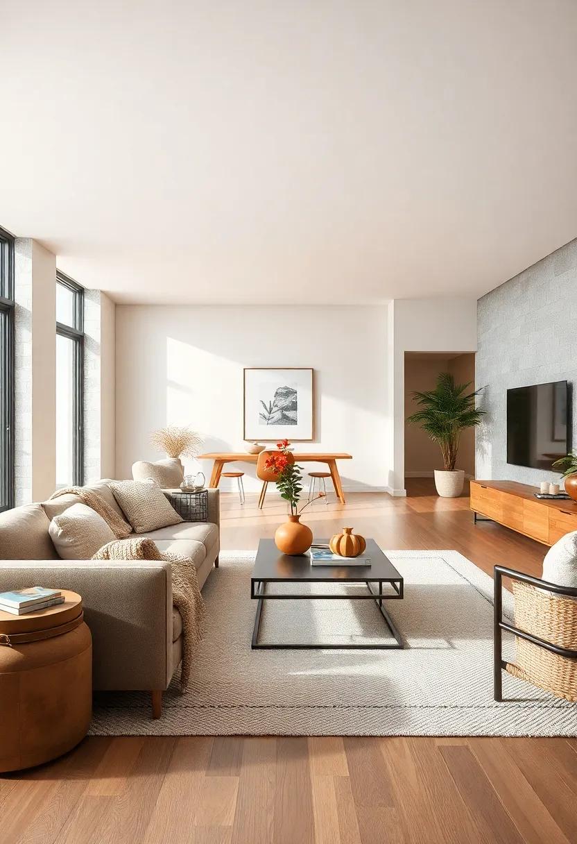 Incorporate Textures: Use⁢ varying textures—like a soft‍ throw, a sleek coffee table, and a woven basket—to ‌add⁢ depth to the minimalist style