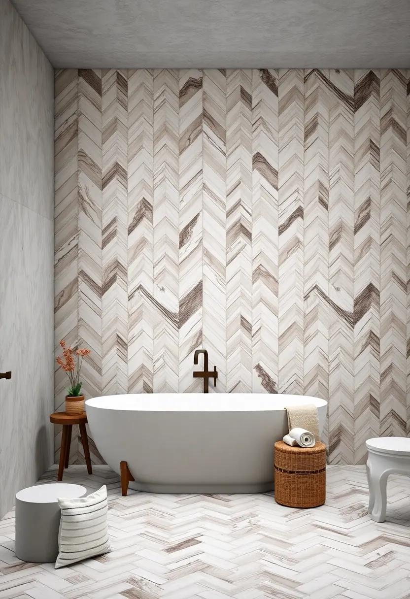 Dramatic Marble Herringbone: Explore the elegant arrangement of herringbone marble tiles that add sophistication ‍and intrigue to⁤ your ‌walls