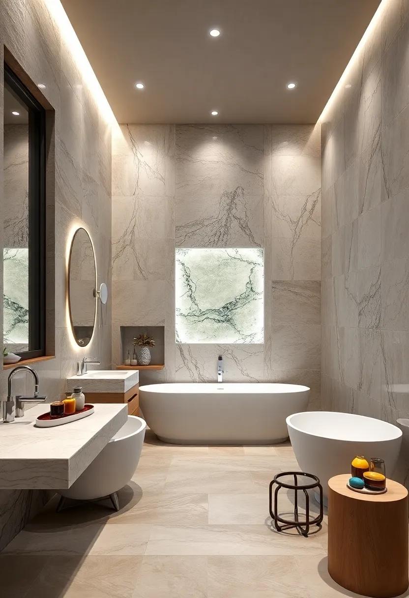 Glossy Onyx accents: Infuse luxury⁣ with glossy onyx tiles that can create captivating backlit features, ‌setting a tranquil mood for any bathroom