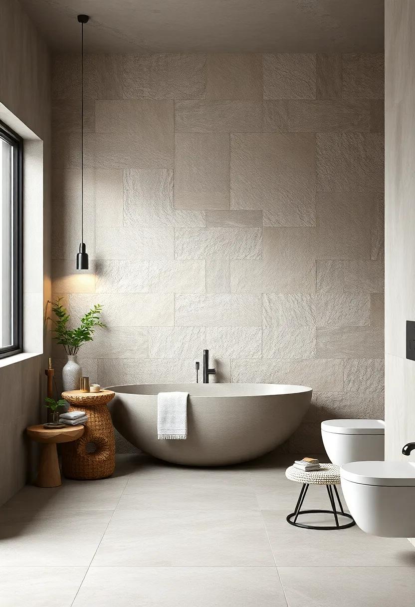 Captivating Concretions: Discover the bold look of concrete tiles that offer an industrial edge‍ while remaining ⁤warm and inviting⁤ for the perfect ⁤bathroom balance