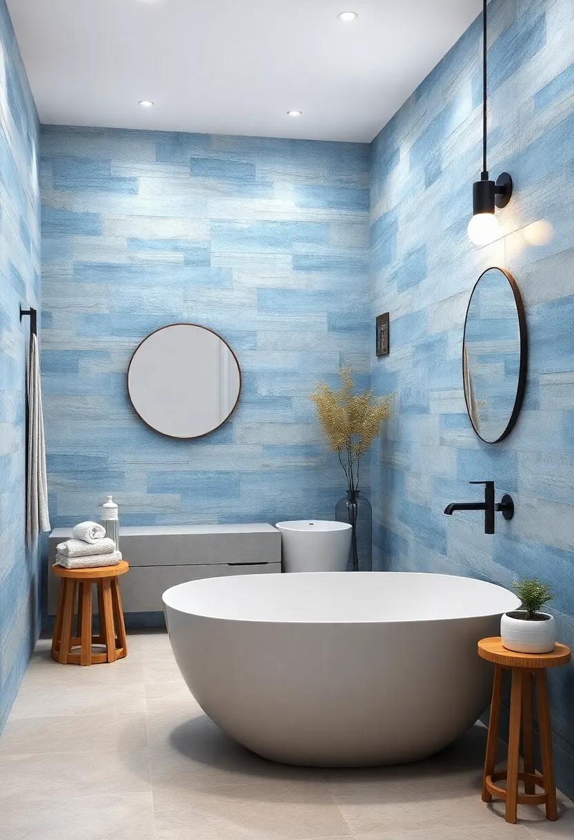 Oceanic Feel with Blue Stone: Bring the essence of the ocean to your bathroom with cool blue stone tiles that evoke ⁤a serene coastal retreat