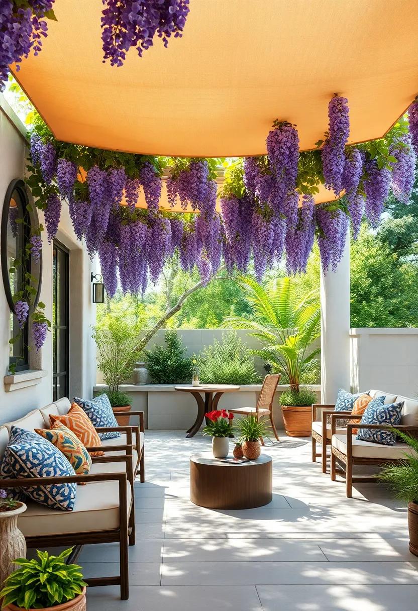Wisteria:‌ Known for its cascading‍ clusters of purple flowers, ⁢wisteria adds a touch of elegance and drama to ‌any‍ patio, providing ample shade during the warmer months
