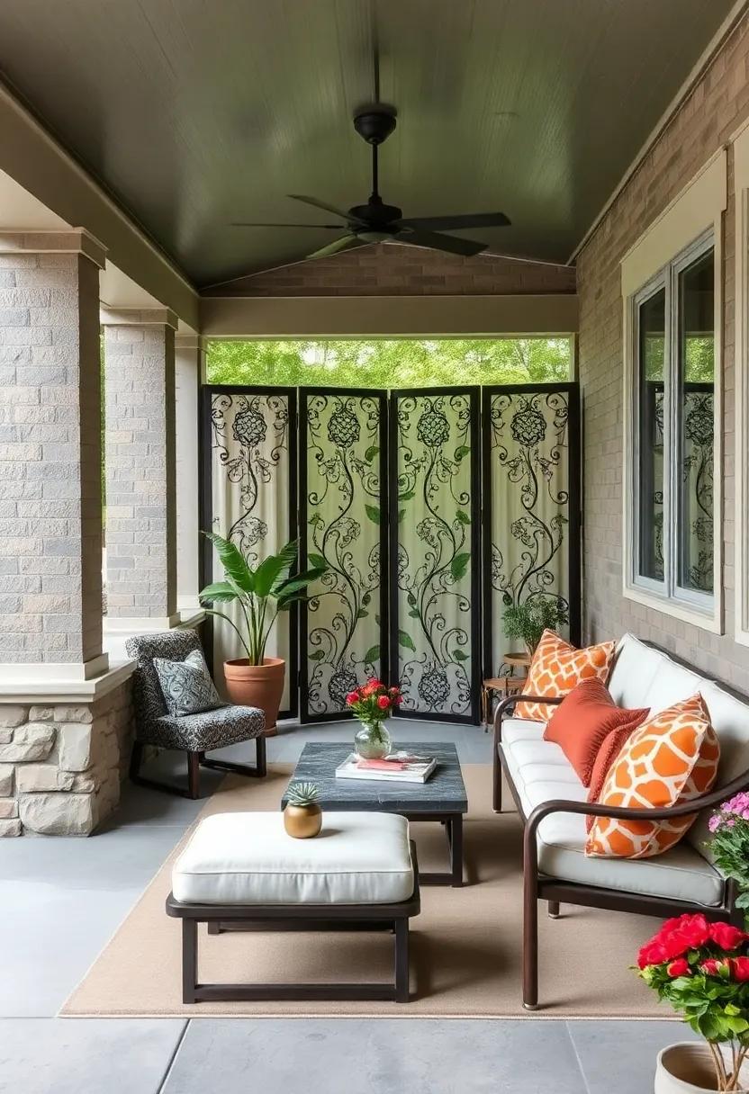 Artistic Folding Screen: Use ⁤a decorative folding screen to divide areas of your porch for ​more‌ privacy ​or simply ⁤as a statement piece when guests visit