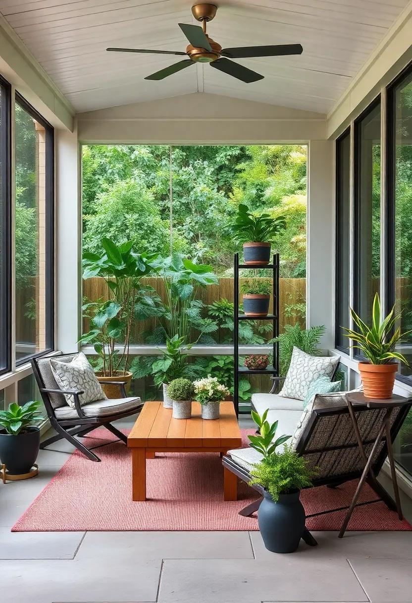 Vertical Garden Retreat: Enhance your screened porch with tiered foldable plant stands that not only save ‍space ‍but also allow you to showcase ⁣beautiful greenery without compromising ‍on style