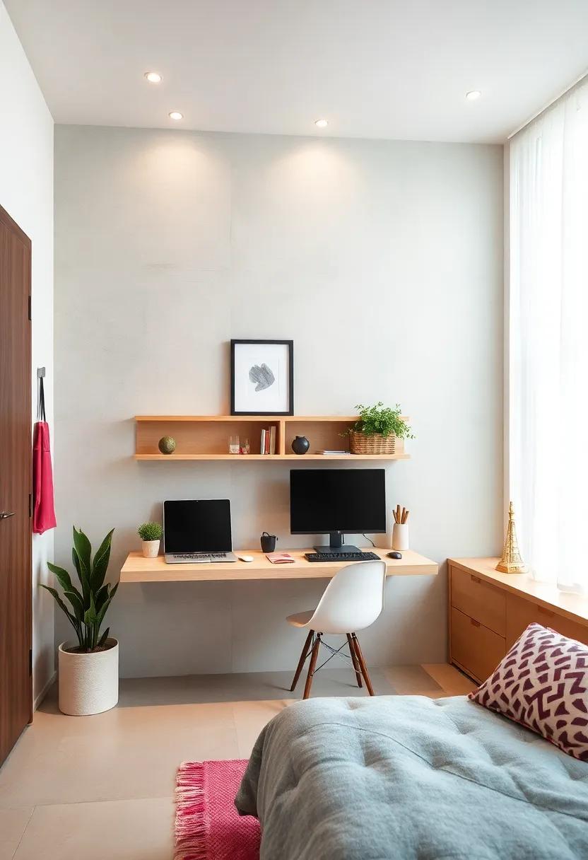 Wall-mounted Desks: Elevate your workspace with a wall-mounted desk ‌that folds down when needed⁢ and tucks⁢ away to save precious floor space when not‍ in use