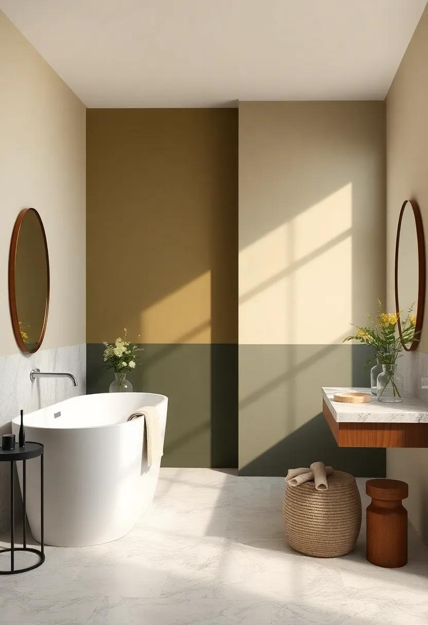 Olive and⁢ ivory: Cozy olive greens with ivory create ​a tranquil ⁢environment, highlighted by polished granite for natural beauty