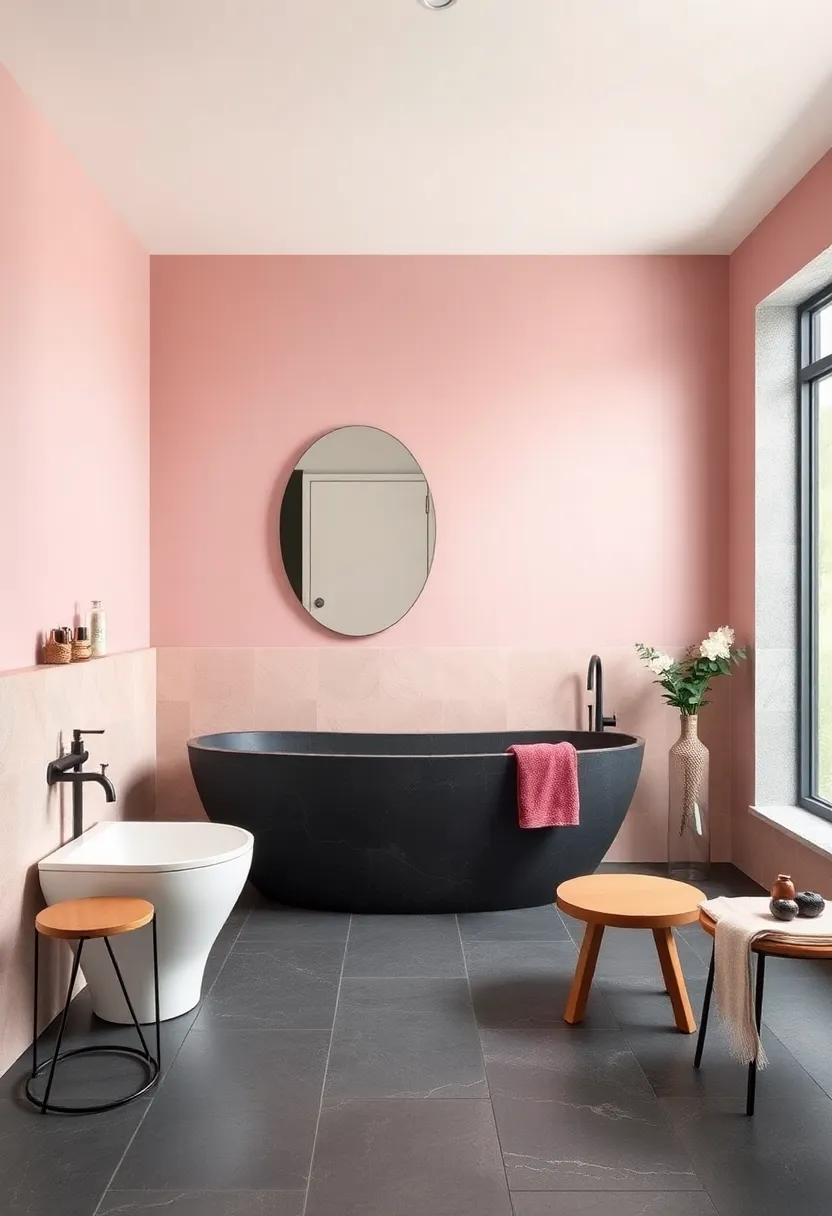 Blush and charcoal: Switch it up with delicate blush pink and bold charcoal, using honed ⁢basalt‌ to‍ tie the look together