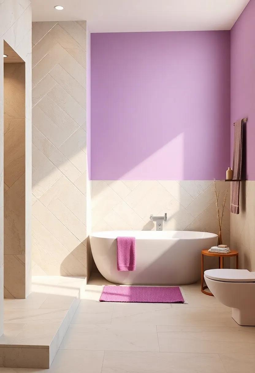 Lavender and Cream: A⁤ dreamy lavender combined‌ with creamy shades results in a calm ambiance, accentuated by light stone ⁣elements