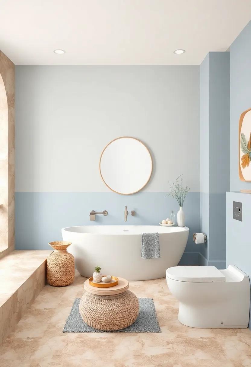 Powder ⁣Blue and Warm Cream: Soft powder ‍blue meets warm cream⁣ for an airy feel, paired beautifully with limestone fixtures
