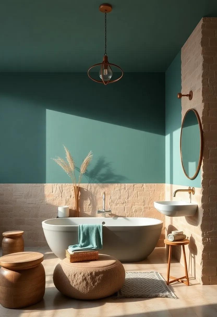 Rustic Copper and Textured Stone: Pair ⁣earthy ‌copper‌ tones ‍with rugged stone‍ elements for a⁢ warm, inviting retreat
