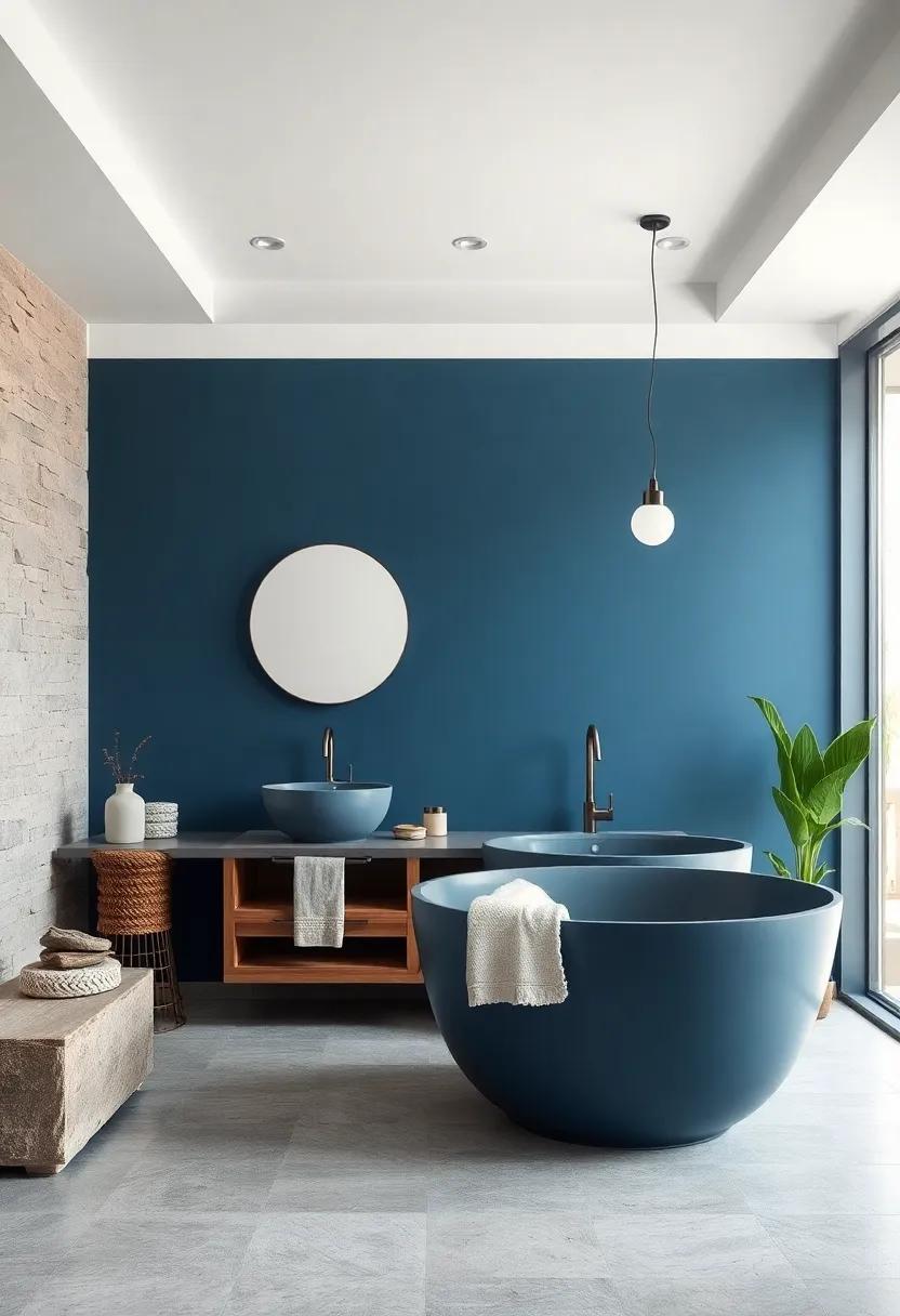 Steel Blue and Driftwood: Strong steel⁣ blue meets weathered driftwood for a modern rustic appeal, accented with raw stone elements