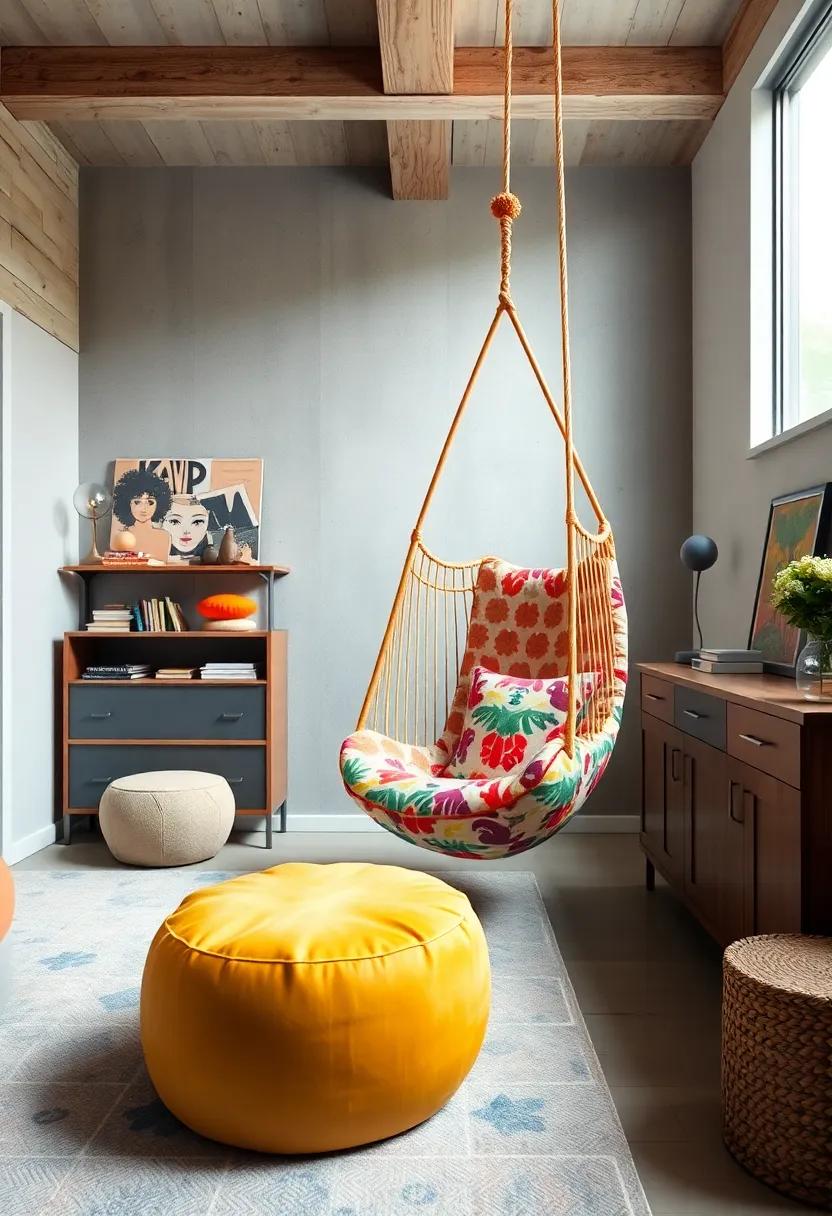 Bold Color Splash: Opt for a vibrant hanging chair ⁢with a funky print,making it‌ the centerpiece‍ in a room‌ that celebrates bright colors ⁣and‌ creativity