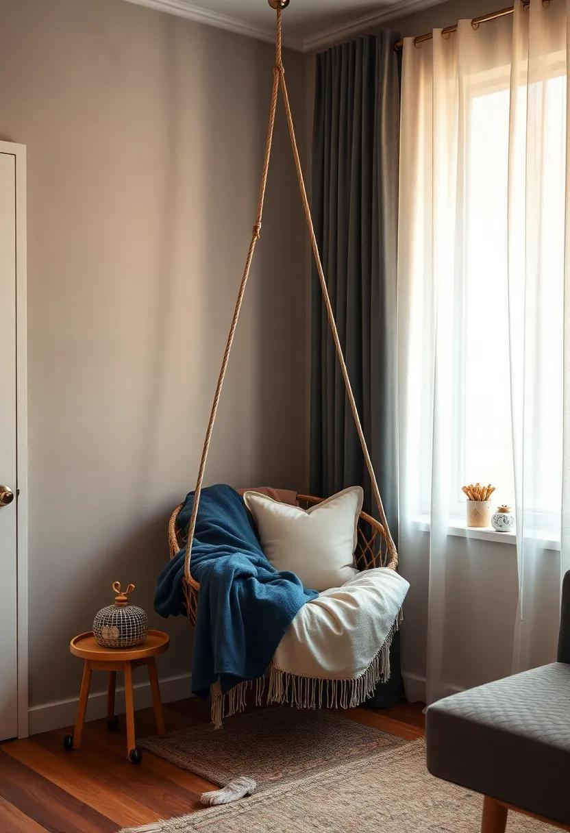 Cozy Corner Nook: Transform a corner of the room with a plush hanging chair⁢ draped ⁤in soft blankets for‌ a peaceful reading retreat