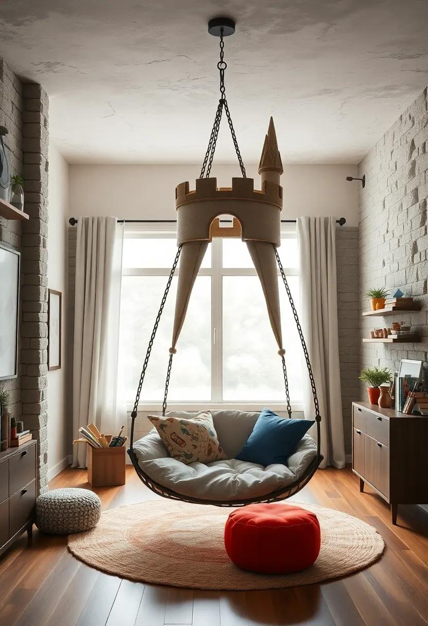 Fantasy Fortress: Use a fantasy-themed hanging chair that resembles ‍a​ castle tower, making it the perfect spot for storytelling and ‍imaginative play