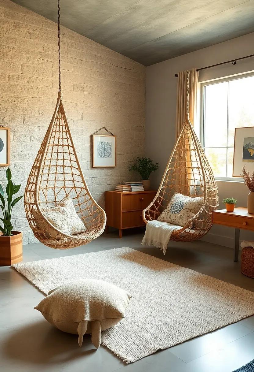 Layered⁢ textures: mix textures by pairing a knitted hanging chair with a collection of throw pillows to enhance comfort⁤ and visual interest in the room