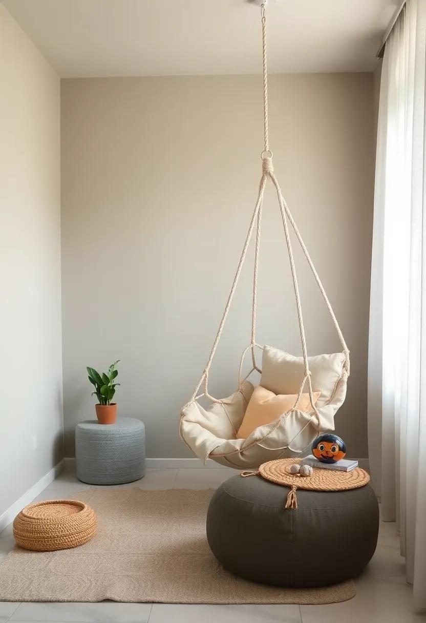 Understated Elegance: A soft, ‌neutral-toned hanging chair harmonizes beautifully with muted wall colors, establishing a serene and stylish retreat