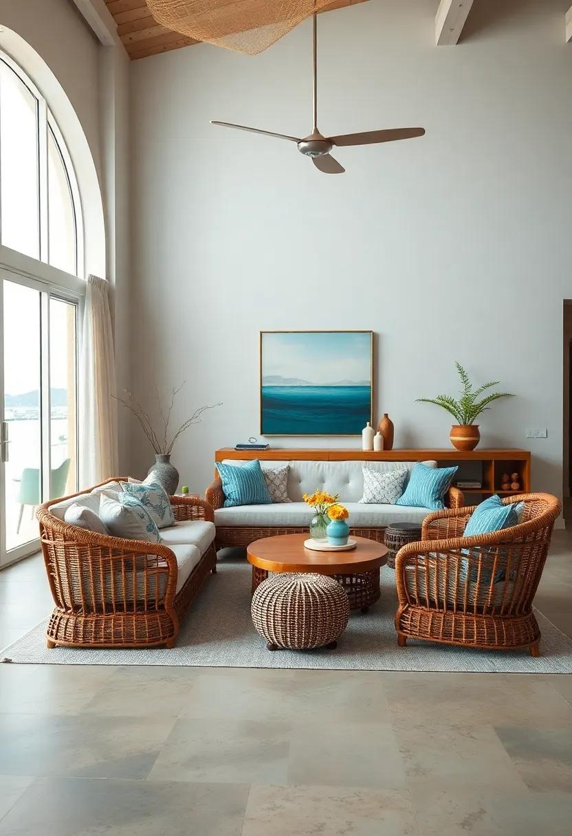 Woven‌ Seating: Opt for wicker or rattan furniture‌ to ⁢evoke a casual beach house feel while maintaining comfort and style in your living room