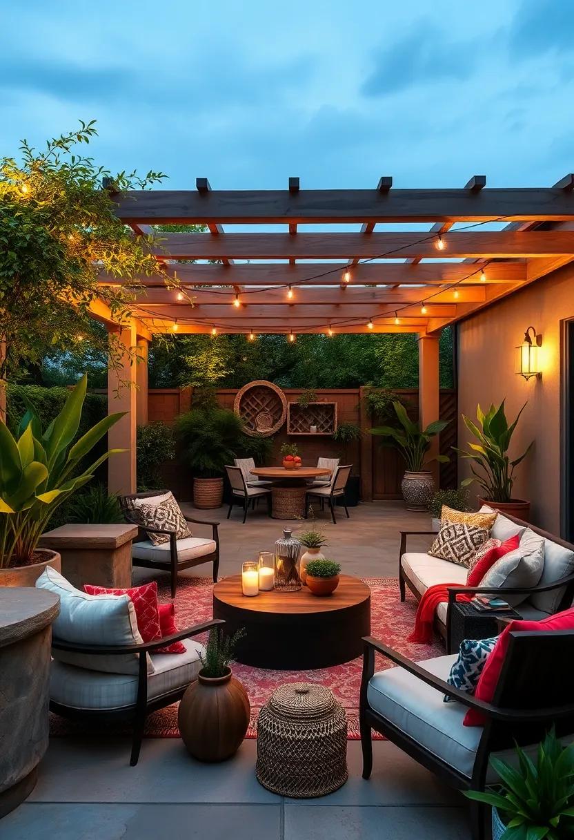Embrace the Boho ⁣Vibe: Discover how to transform your patio into a bohemian ⁤sanctuary with colorful⁢ textiles, lush plants, and a cozy ‍pergola⁤ draped in fairy ⁤lights