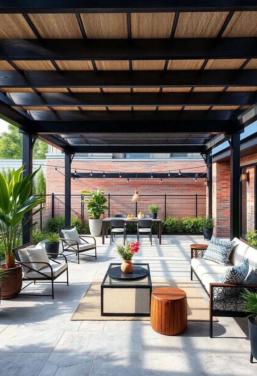 Industrial ⁤Edge: Integrate industrial-style elements with metal⁢ furniture ​and an ‍urban-chic pergola that​ exudes a ⁣sophisticated‌ yet laid-back ​vibe