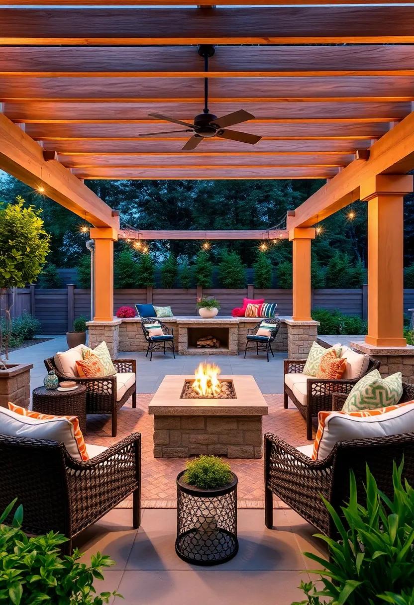 Fire Pit oasis: Learn how ⁢to​ integrate a ⁤pergola around a fire pit, crafting⁤ a cozy​ gathering spot ‌that extends the patio’s ⁤usability ‌into cooler evenings