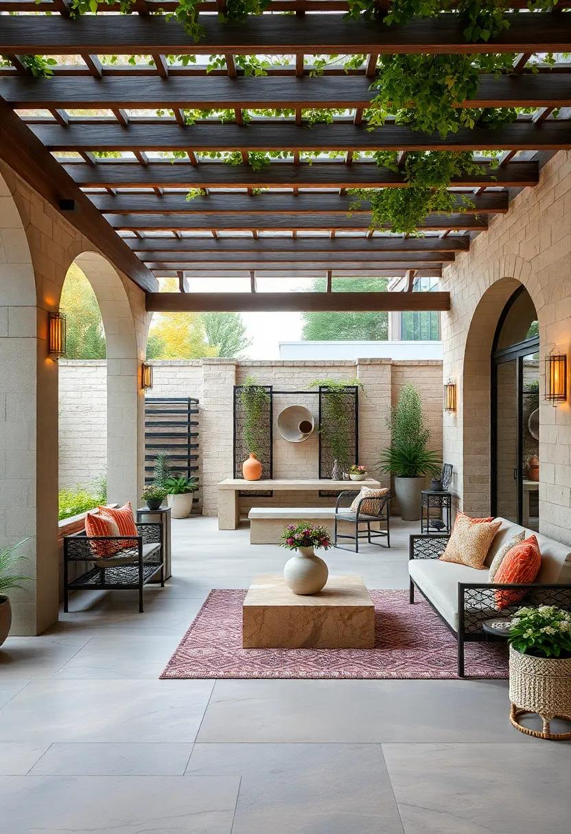 Artful‍ Ambiance: Explore artistic design ideas that⁢ emphasize unique sculptures and art pieces, weaved⁣ seamlessly into‍ a‍ pergola-covered lounge area